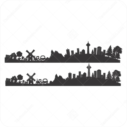 طرح وکتور از روستا تا کلانشهر تهران همراه با برج میلاد و درختان