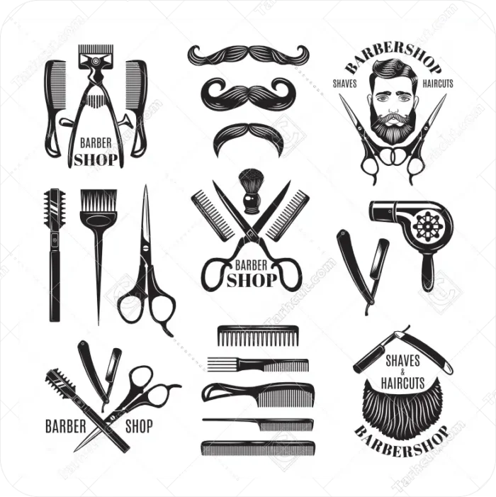 1_tarhcut.com_Different-Barber-Shop-Tools_54524507 وکتور لوگو و لوازم ارایشگری مردانه