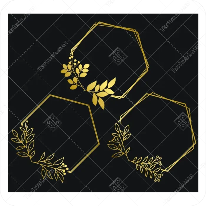 1_tarhcut.com_Set-of-gold-Floral-frame_667551 قاب چند ضلعی با حاشیه برگ