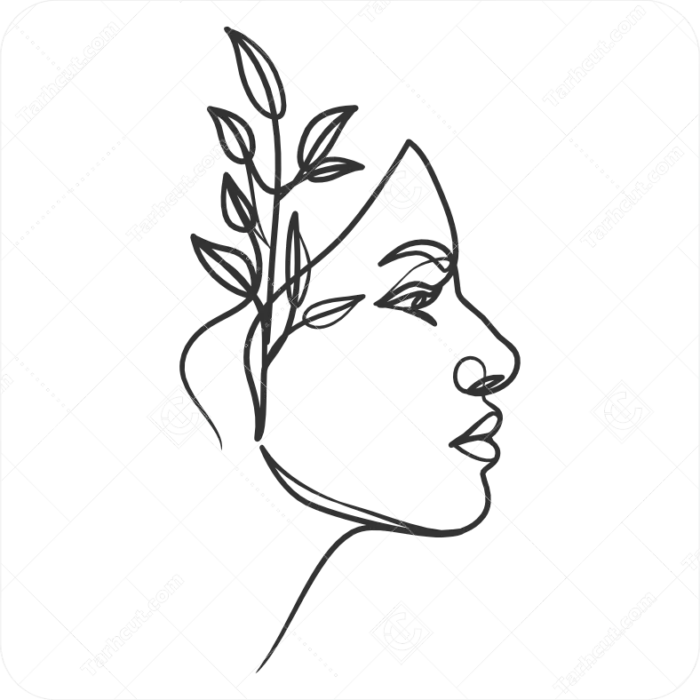 چهره زن با خطوط شاخ و برگ