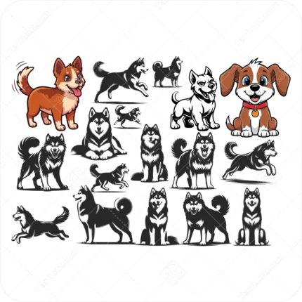 مجموعه وکتور سگ های مختلف