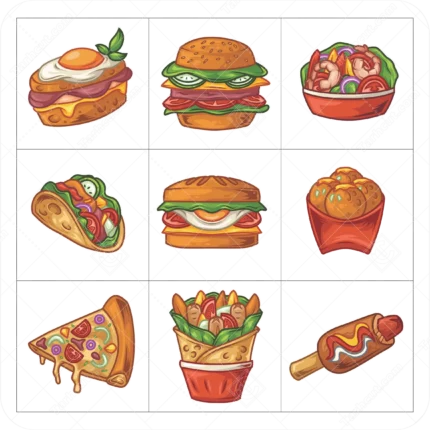 وکتور فست فود (پیتزا،ساندویچ،سالاد و اسنک)