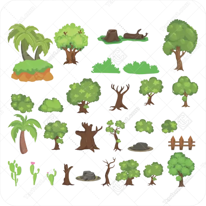 1_tarhcut.com_tree-set-vector_645349 وکتور ساده درختان مختلف