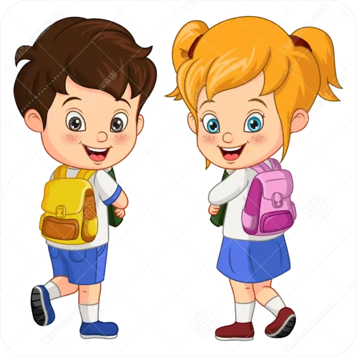وکتور دانش آموز دختر و پسر با کوله پشتی