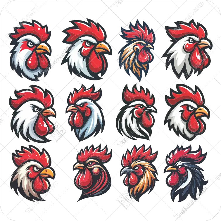 1_tarhcut.com_rooster-set-vector_003939 وکتور سر خروس